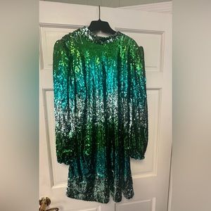 ELOQUII Sequin Mini Dress Shoulder Pads Mock Neck Back Zip NWOT Sz 16 Colorful